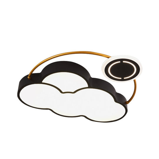 Nordic Acrylic Led Flush Mount With Cloud Sun And Moon Design In Black/Gold For Bedroom Lighting