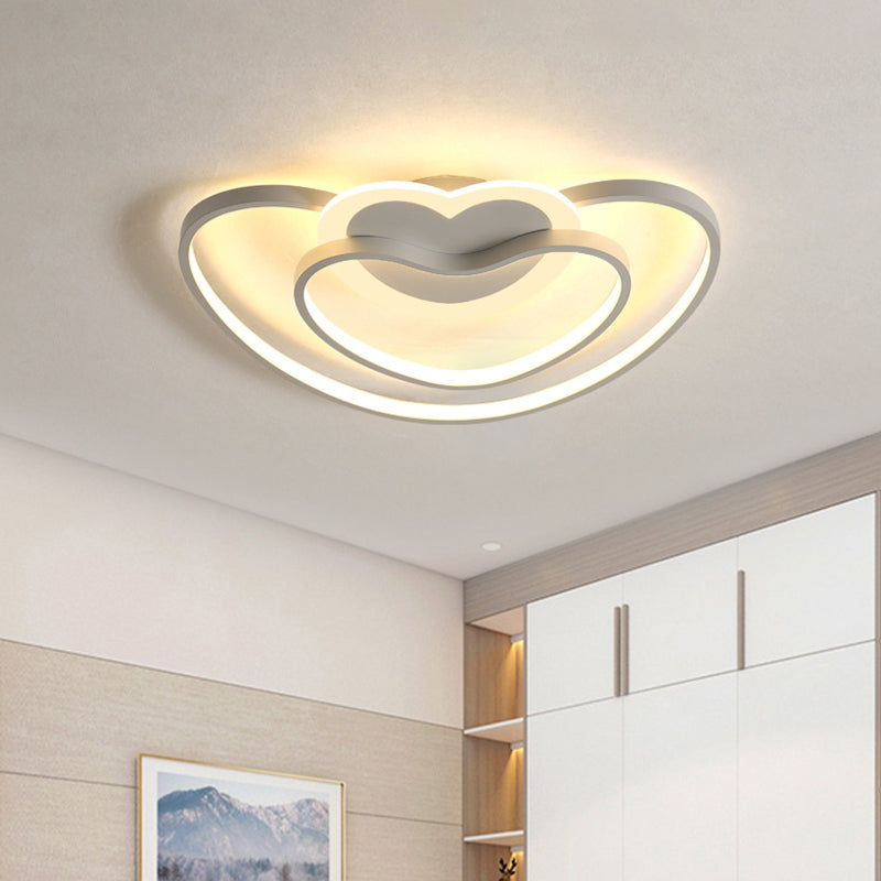 Nordic Led Ceiling Flush Light With Dual Loving Heart Frame In White Pink Or Blue Acrylic Shade