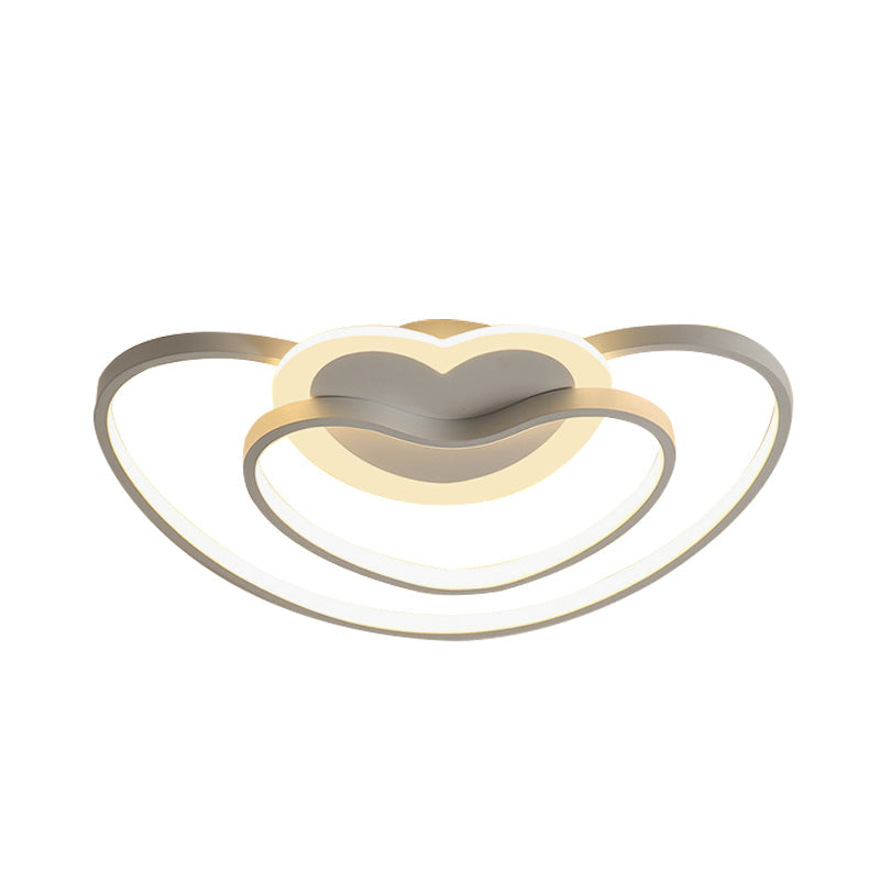 Nordic Led Ceiling Flush Light With Dual Loving Heart Frame In White Pink Or Blue Acrylic Shade
