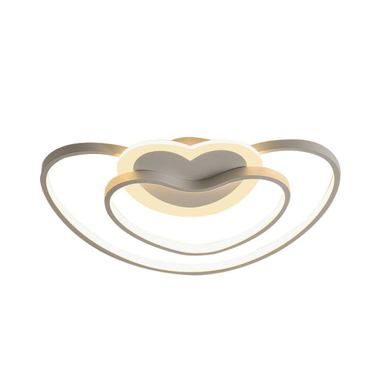 Nordic Led Ceiling Flush Light With Dual Loving Heart Frame In White Pink Or Blue Acrylic Shade