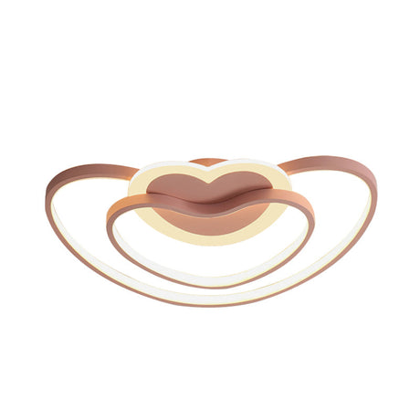 Nordic Led Ceiling Flush Light With Dual Loving Heart Frame In White Pink Or Blue Acrylic Shade