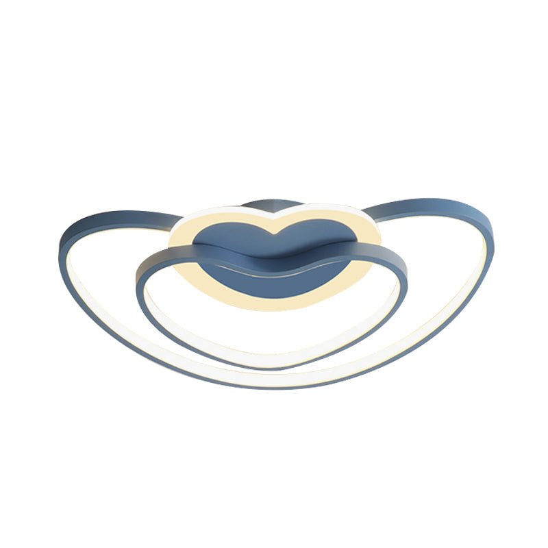 Nordic Led Ceiling Flush Light With Dual Loving Heart Frame In White Pink Or Blue Acrylic Shade