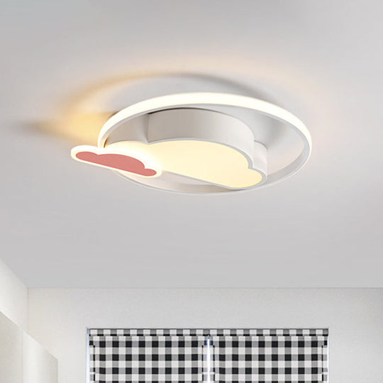 Cloud Shaped Led Nordic Flush Mount Ceiling Lamp In White/Pink For Bedroom
