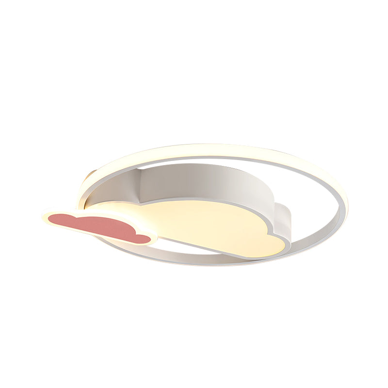 Cloud Shaped Led Nordic Flush Mount Ceiling Lamp In White/Pink For Bedroom