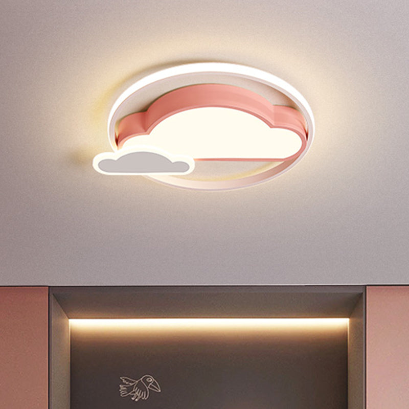 Cloud Shaped Led Nordic Flush Mount Ceiling Lamp In White/Pink For Bedroom