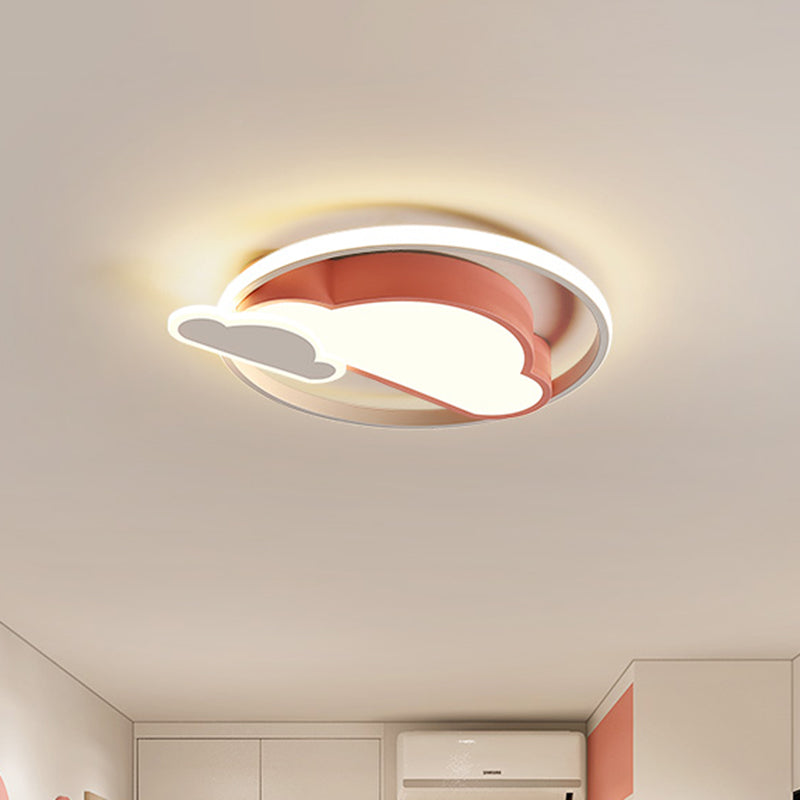 Cloud Shaped Led Nordic Flush Mount Ceiling Lamp In White/Pink For Bedroom