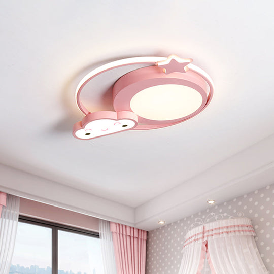 Cartoon Nebula Flush Lighting Led Ceiling Mount Fixture In Pink With White/Warm Light / Warm