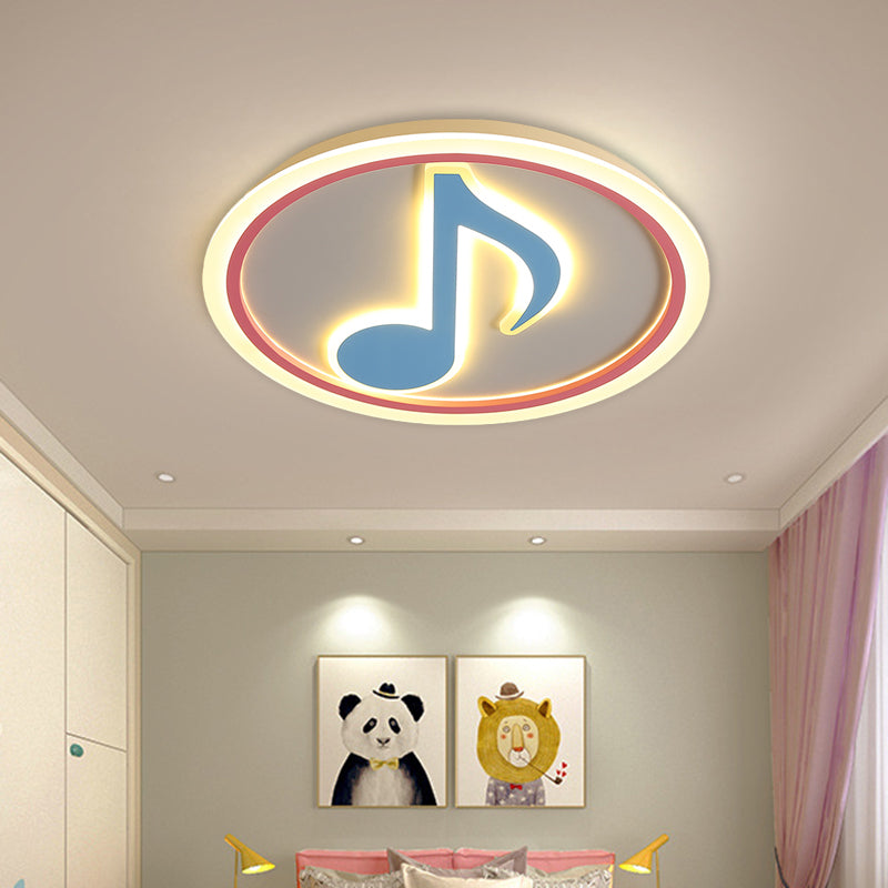 Modern Led Acrylic Flush Light - Blue Music Note Shaped Ceiling Lamp In White/Warm