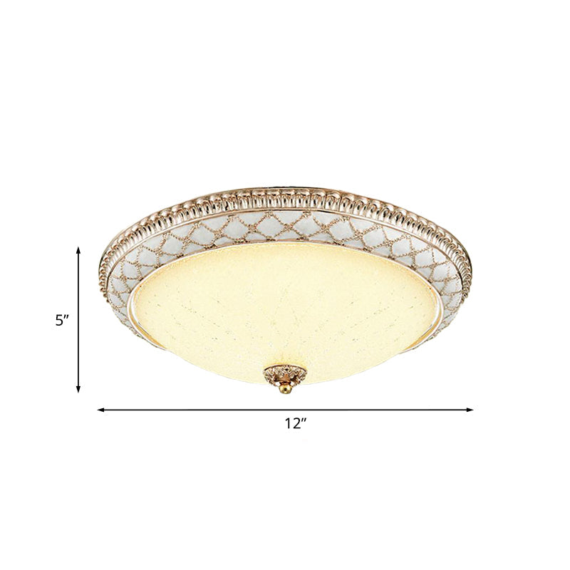 Traditional White Glass Led Flush Mount With Carved Trim – Bowl - Shaped Bedroom Beige Flushmount