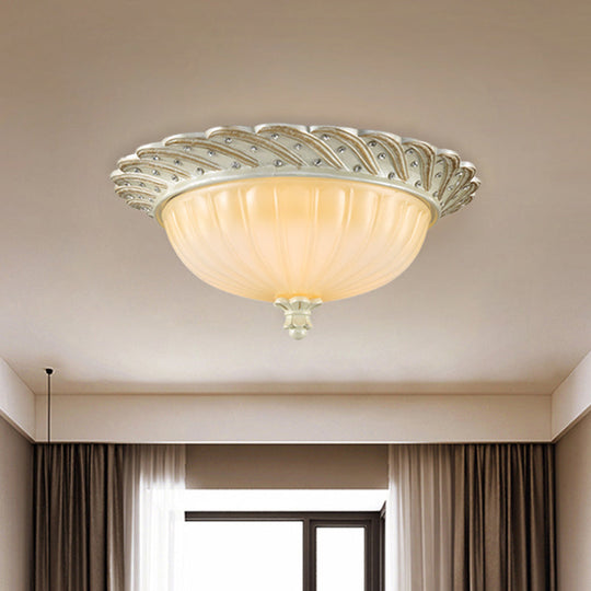 Traditionalist Yellow Glass Flush Mount Light Fixture - Bronze/White 3 - Bulb Flushmount For Living