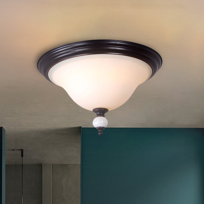 Opal Glass Flush Mount Ceiling Light - Classic 2 - Bulb Bedroom Lighting In Black