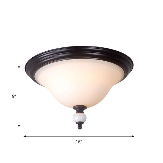 Opal Glass Flush Mount Ceiling Light - Classic 2 - Bulb Bedroom Lighting In Black