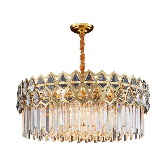 10-Light Crystal Block Pendant Chandelier In Gold For Bedroom