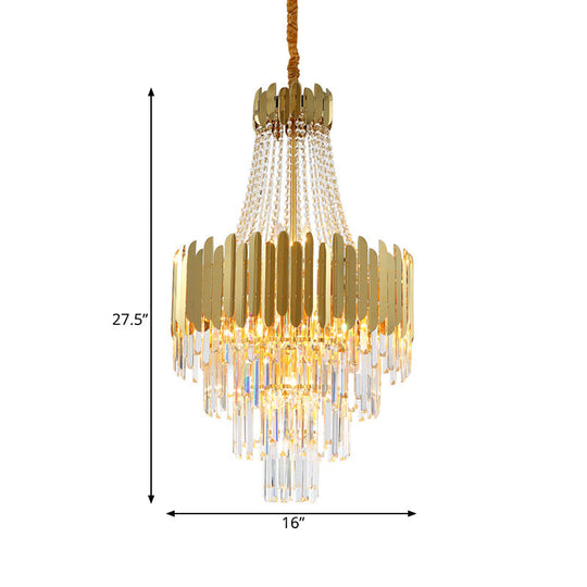 Gold Tiered Crystal Chandelier Lamp With 10 Bulbs – Elegant Simplicity And Cone Design