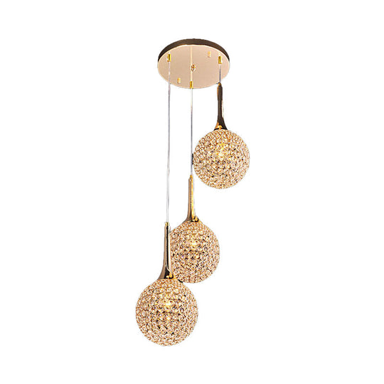Multi-Headed Pendant Dining Room Lamp Kit With Crystal-Encrusted Shade In Gold