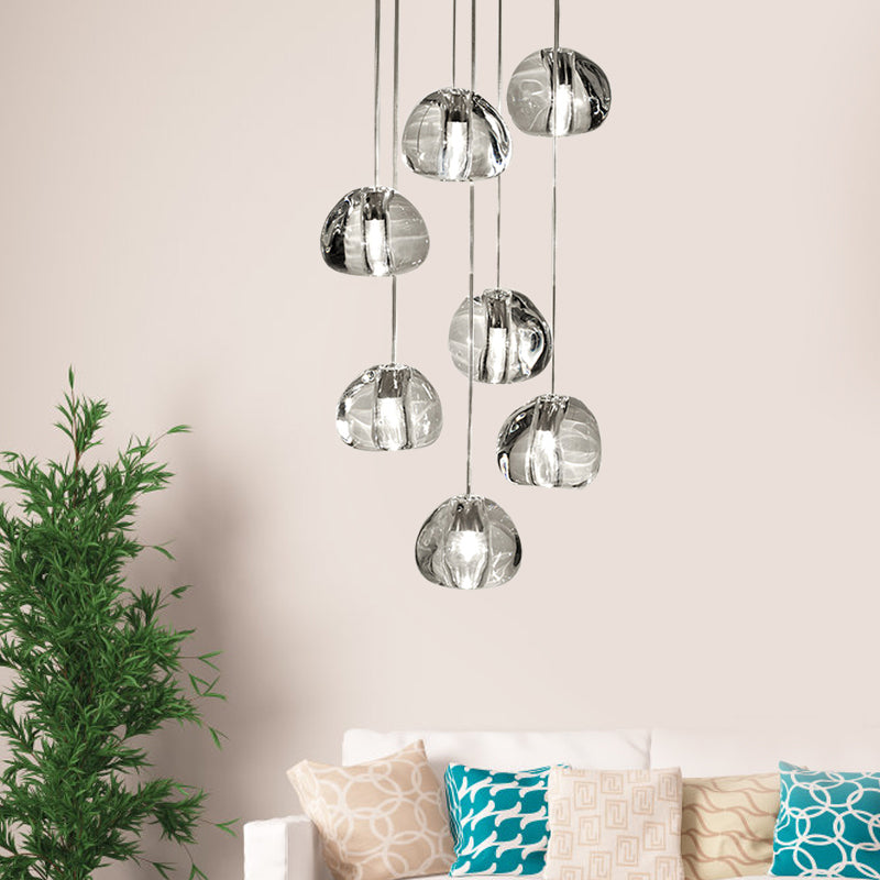 Irregular Crystal Ball Pendant Light With 5/7 Lights For Minimalistic Living Room Decor 7 / Clear