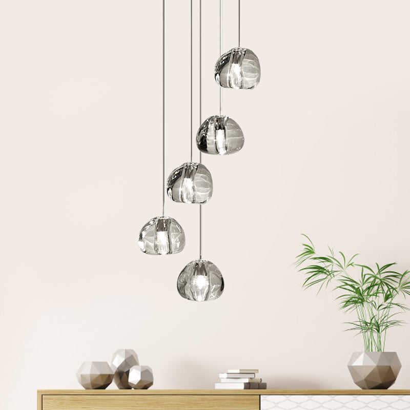 Irregular Ball Crystal Pendant Light - 5/7 Lights Cluster For Living Room Minimal Clear Hanging