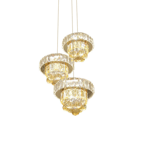 Clear Faceted Crystal Led Ceiling Light 3-Bulb Pendant Lamp - Modernism Design