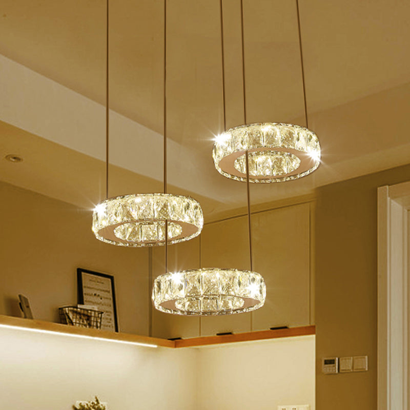 Modern Bronze Ring Crystal Pendant Light With Led Bulbs - Dining Room Ceiling Lamp