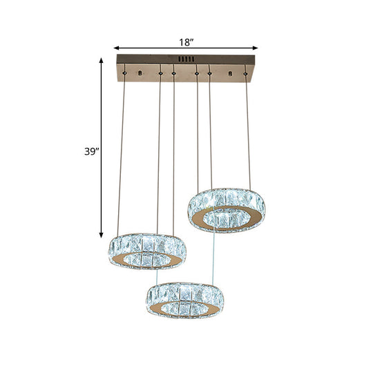 Modern Bronze Ring Crystal Pendant Light With Led Bulbs - Dining Room Ceiling Lamp