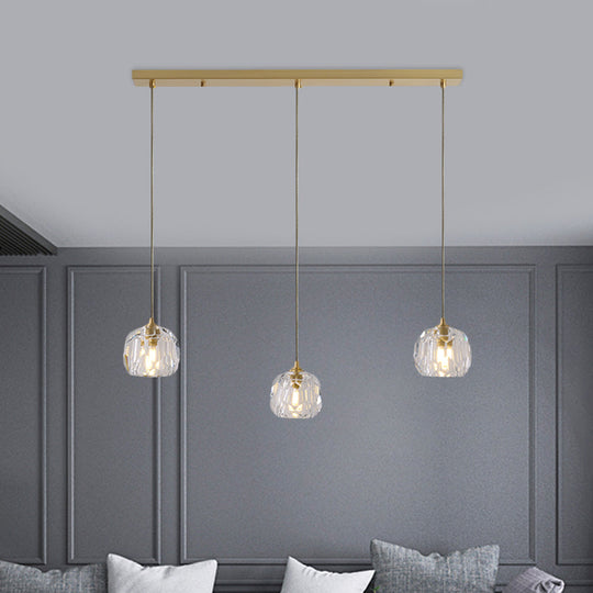 Contemporary Gold Cluster Pendant Light With Faceted Crystal Domed Hanging Lamp Kit