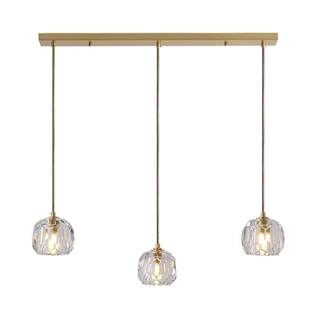 Contemporary Gold Crystal Pendant Light With 3 Heads - Stunning Cluster Design Domed Hanging Lamp