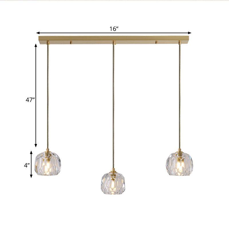 Contemporary Gold Crystal Pendant Light With 3 Heads - Stunning Cluster Design Domed Hanging Lamp