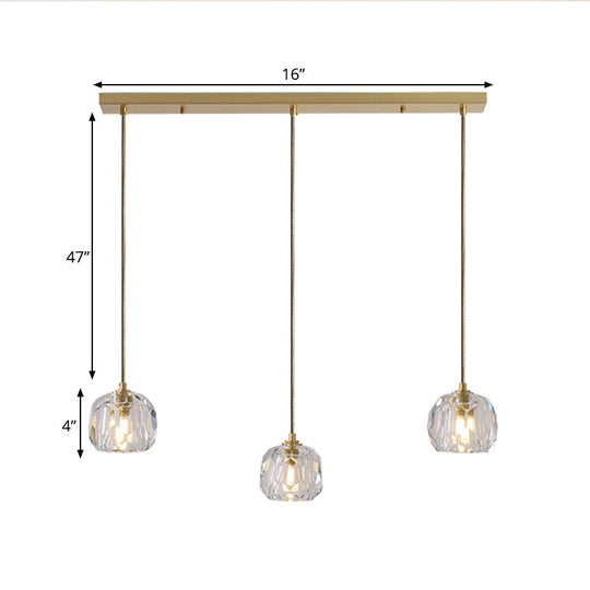 Contemporary Gold Crystal Pendant Light With 3 Heads - Stunning Cluster Design Domed Hanging Lamp