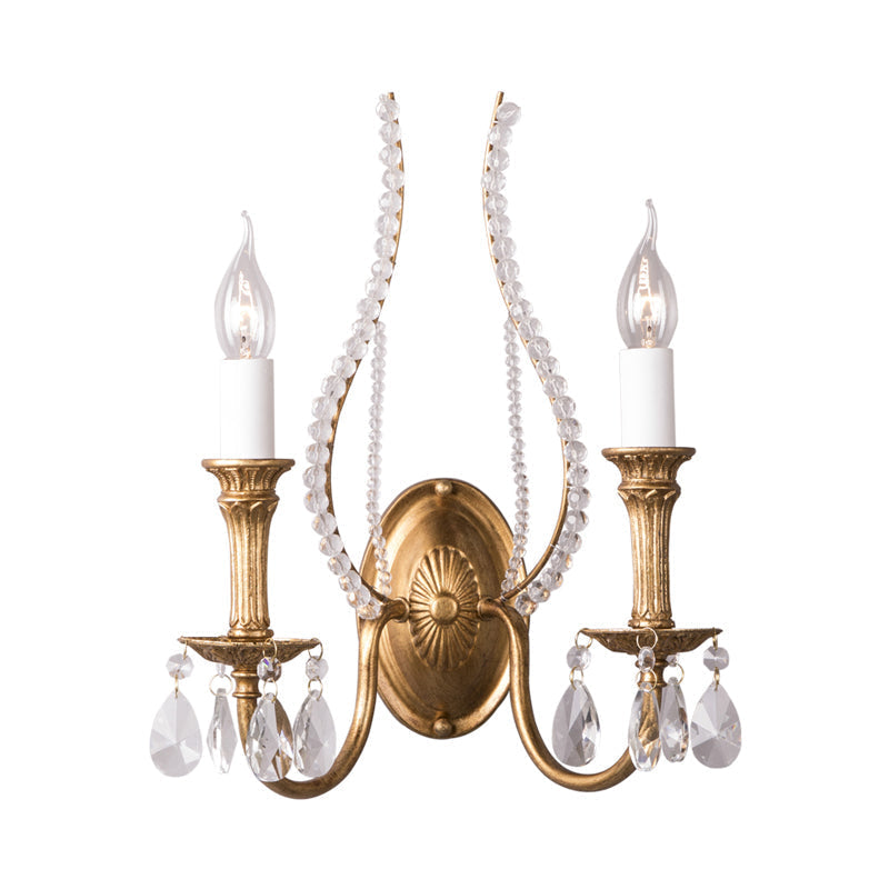 Gold Crystal Candelabra Wall Sconce For Country Bedroom