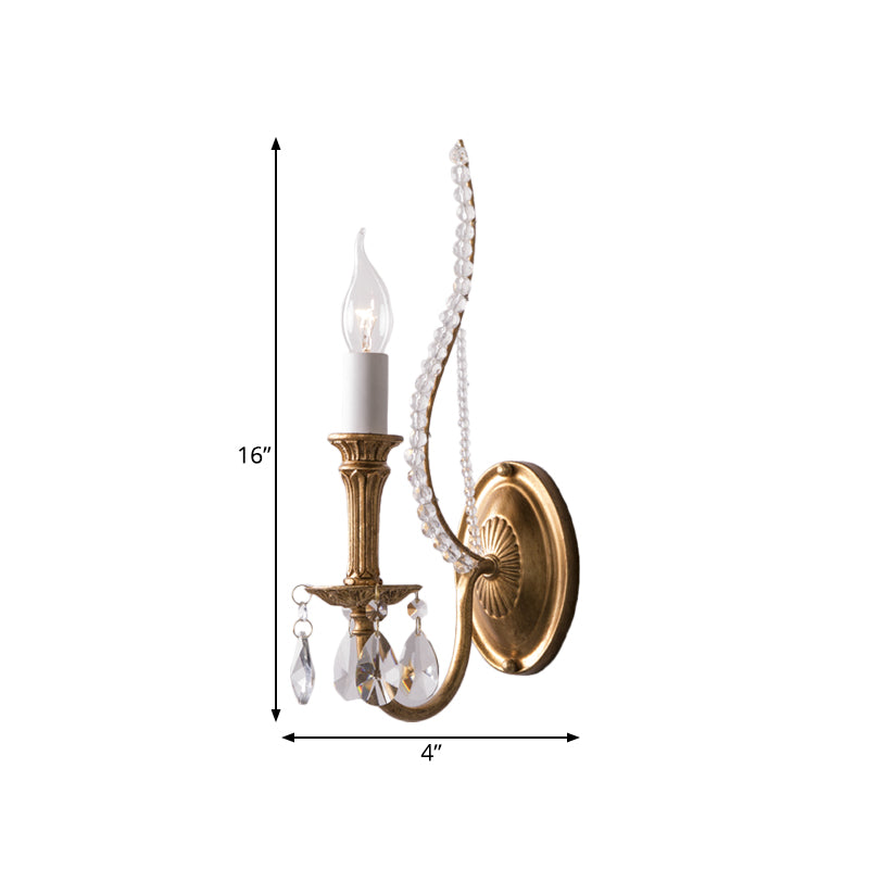Gold Crystal Candelabra Wall Sconce For Country Bedroom