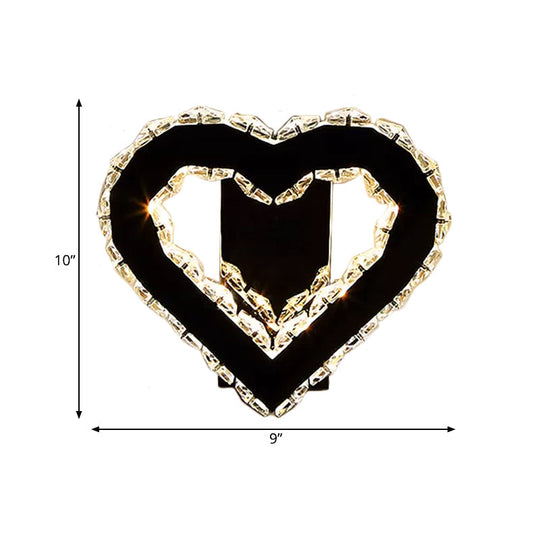 Modern Led Heart Wall Hanging Light In Black Crystal For Bedroom Décor