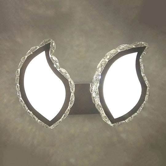 Modern Chrome Wall Sconce With Clear Crystal Led For Leaf Bedroom