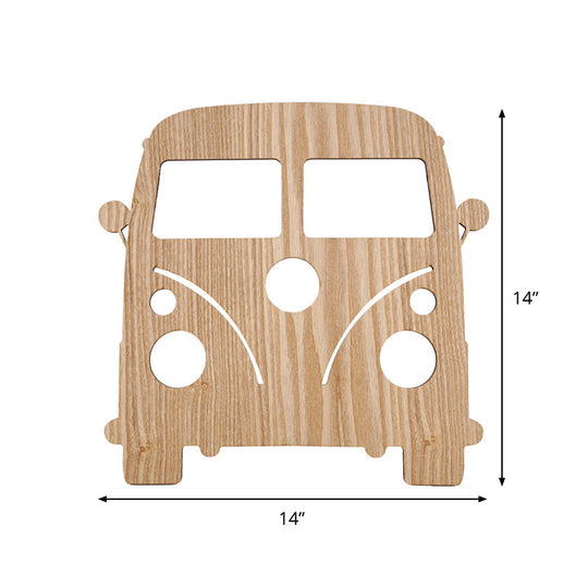 Wooden Shade Led Sconce Light For Bedroom - Wall Mounted In Beige Car/Pineapple/Cactus Designs