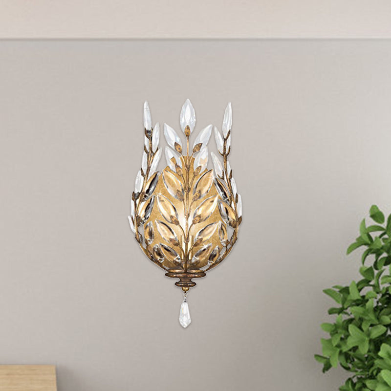 Modern Laurel Wall Light With Crystal Drop - Silver/Brass