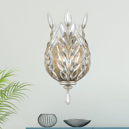 Modern Laurel Wall Light With Crystal Drop - Silver/Brass
