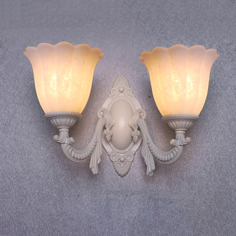 Vintage Flower White Glass Sconce Light With Curved Arm - Wall Mounted Lighting For Living Room 2 /