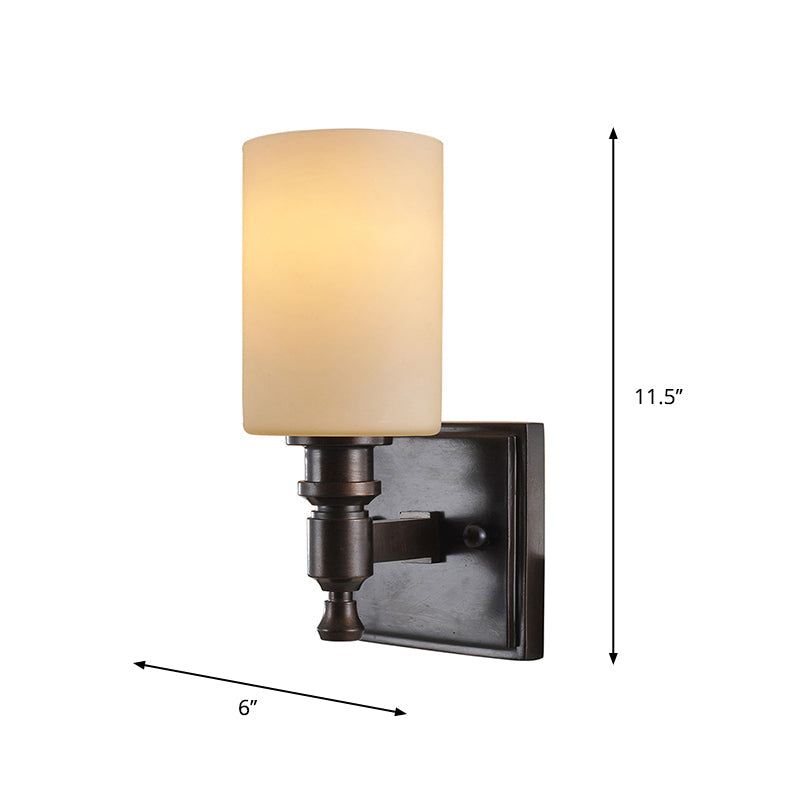 Traditional Black Column Wall Light With Frosted Glass - Single Bulb Sconce For Living Room