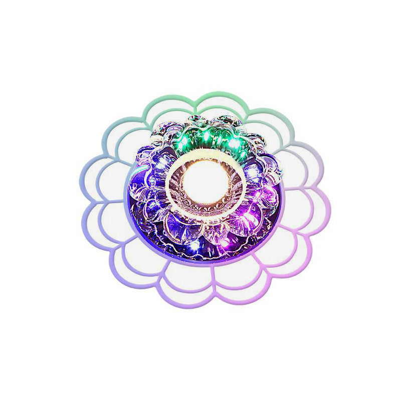 Modern Led Porch Ceiling Flush Mount Light Fixture With Clear Crystal Blossom Design + Ruffle Edge