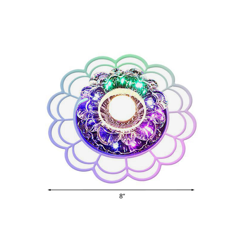 Modern Led Porch Ceiling Flush Mount Light Fixture With Clear Crystal Blossom Design + Ruffle Edge -