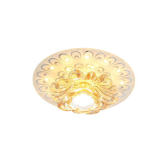 Modern Led Petal Flush Mount Crystal Light Fixture With Elegant Peacock Tail Pattern