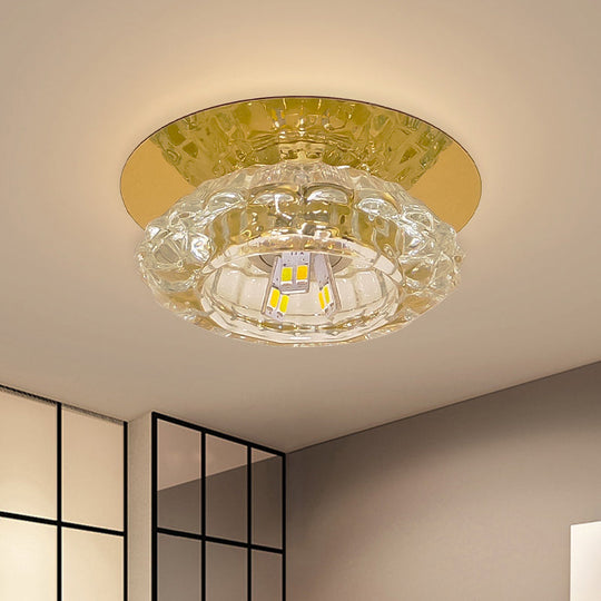 Minimalist Led Crystal Flush Light Fixture For Corridors - Flower Clear Faceted Ceiling Lamp