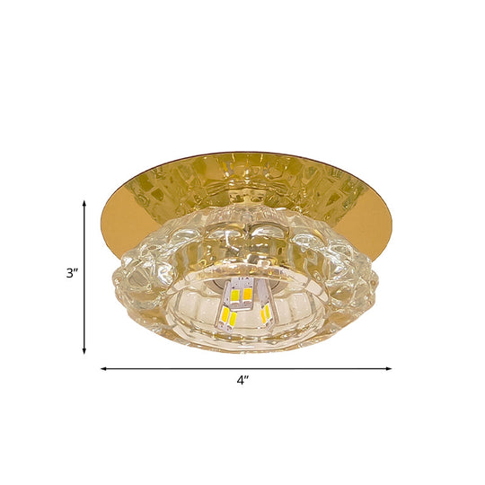 Minimalist Led Crystal Flush Light Fixture For Corridors - Flower Clear Faceted Ceiling Lamp