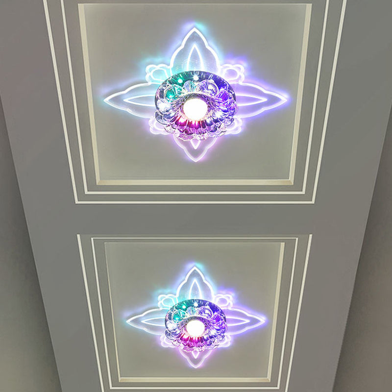 Modern Floral Led Flushmount Ceiling Lamp With Clear Crystal And Warm/Multi - Color Light / Multi