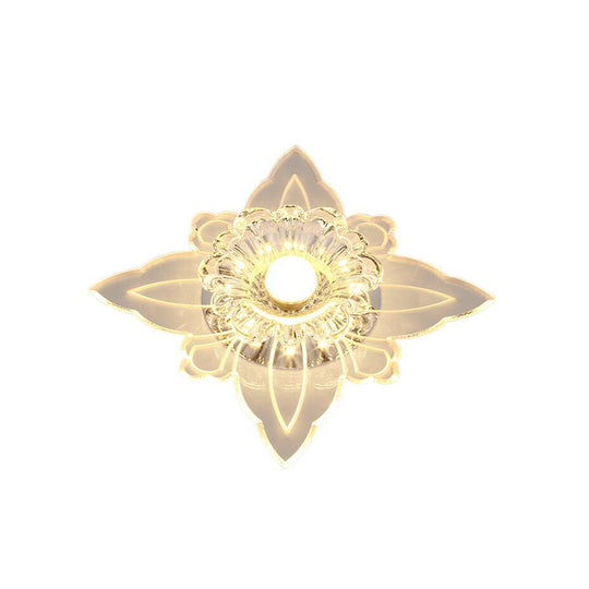 Modern Floral Led Flushmount Ceiling Lamp With Clear Crystal And Warm/Multi-Color Light / Warm