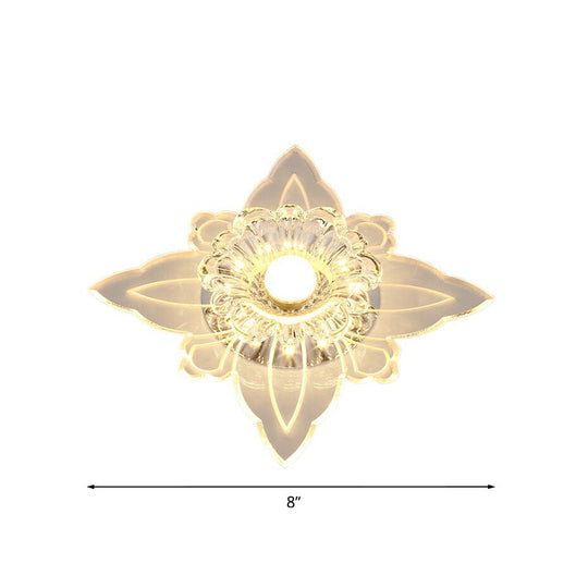 Modern Floral Led Flushmount Ceiling Lamp With Clear Crystal And Warm/Multi - Color Light