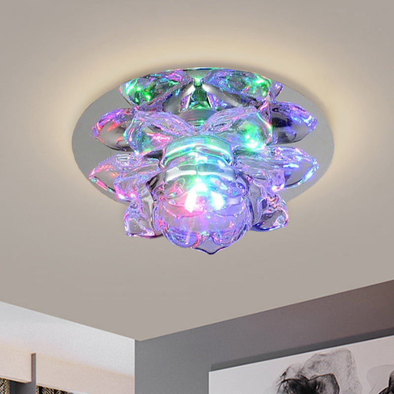 Flush Clear Crystal Lotus Ceiling Light - Modern Led Fixture For Bedroom In Warm/White/Multi Color /