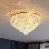 Modern Crystal Block Led Flushmount Ceiling Light With Cone Design - Gold 16/24 Wide