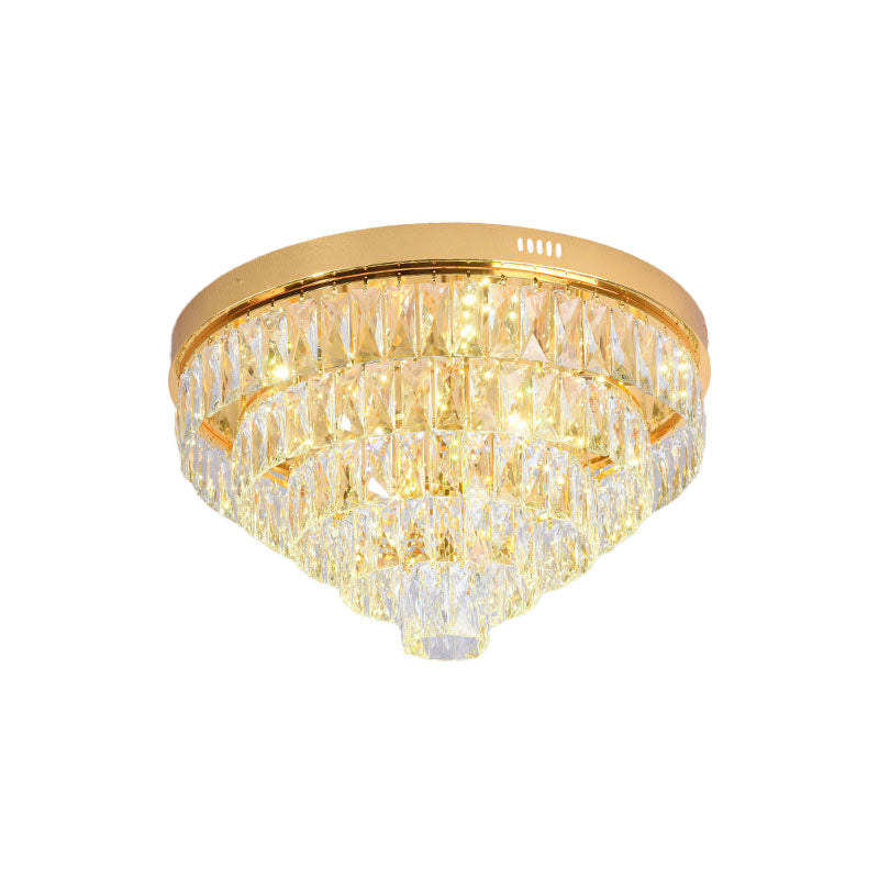 Modern Crystal Block Led Flushmount Ceiling Light With Cone Design - Gold 16’/24’ Wide