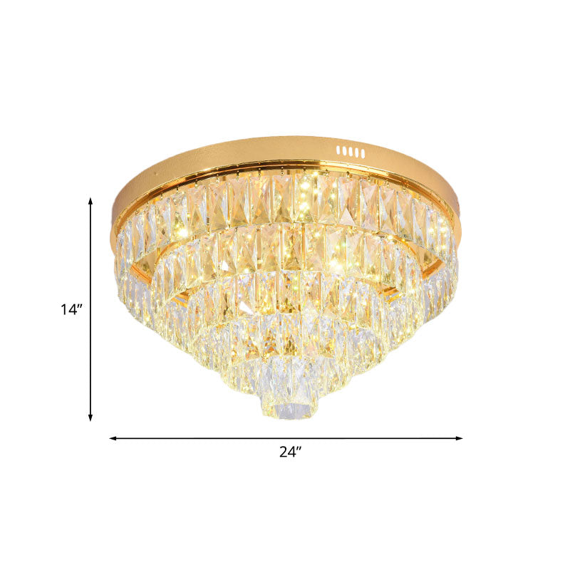 Modern Crystal Block Led Flushmount Ceiling Light With Cone Design - Gold 16’/24’ Wide