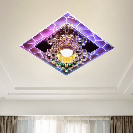 Contemporary Led Ceiling Light Flush Mount With Flower Clear Crystal Shade White/Multi Color